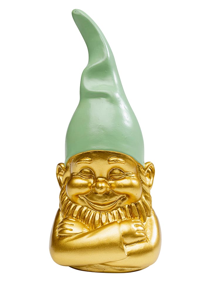 Figurka dekoracyjna "Zwerg" w kolorze zielono-złotym - wys. 21 cm