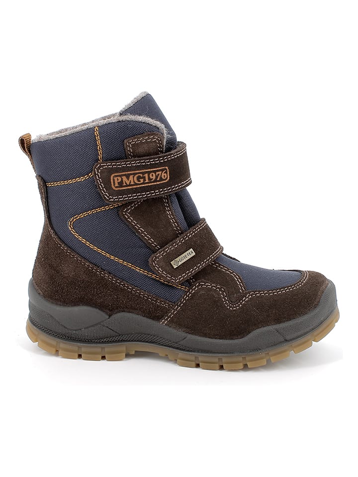 Leder-Boots in Dunkelblau/ Braun