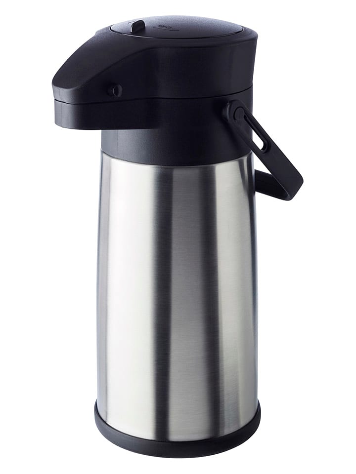 Pump-Isolierkanne "Budget" in Silber/ Schwarz - (H)32,5 cm