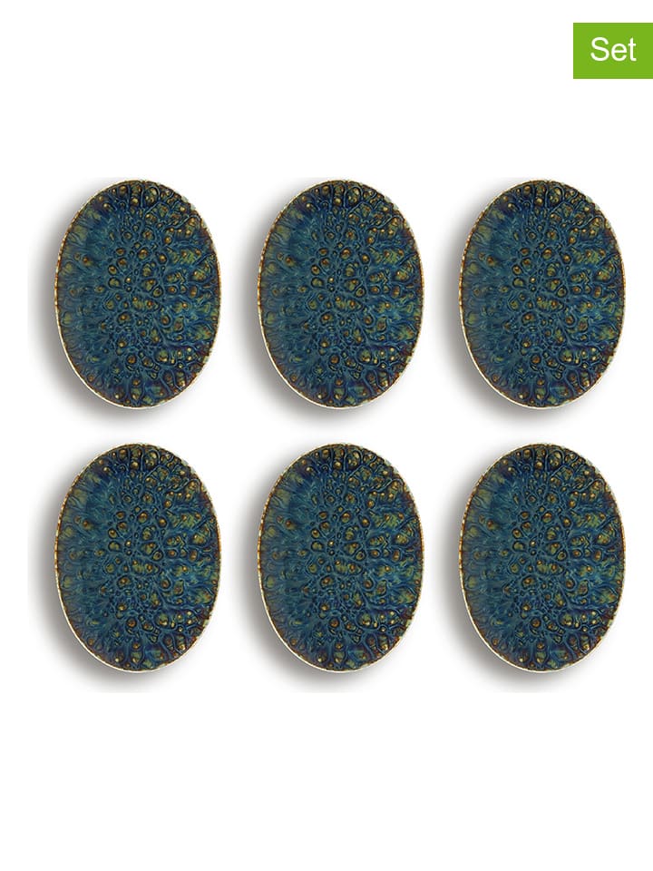 6er-Set: Dessertteller "Venus" in Blau - (L)24 x (B)17 cm