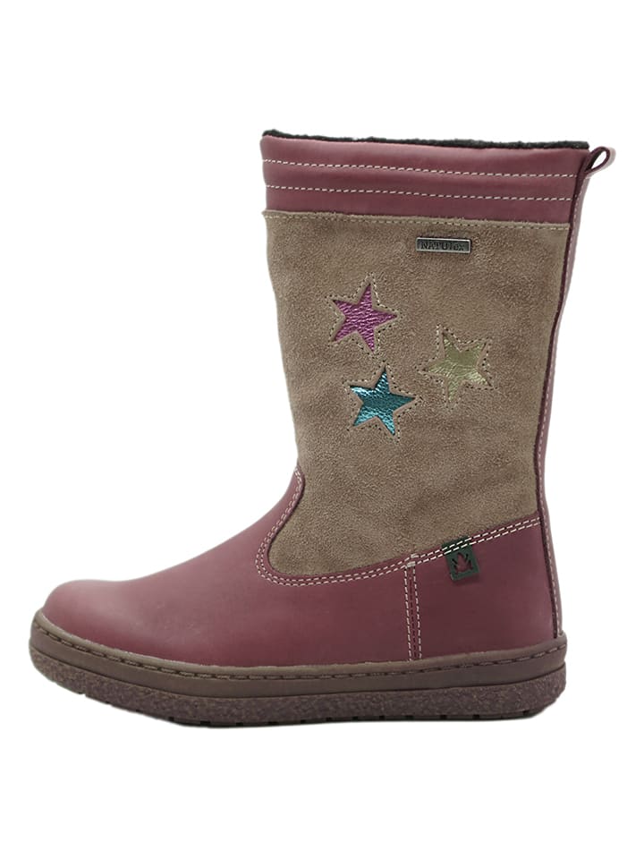 Leder-Winterstiefel in Beige/ Altrosa