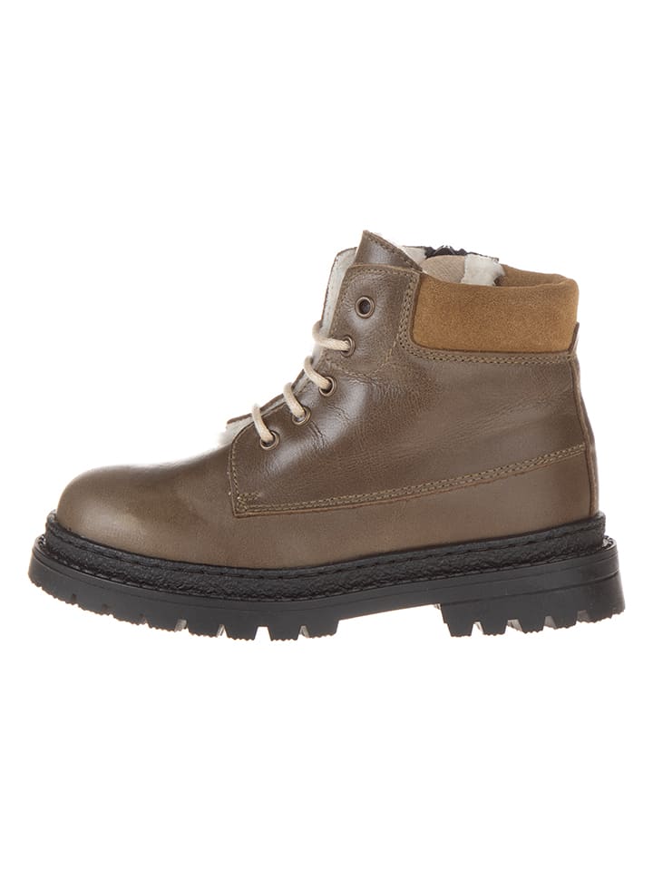 Skórzane botki zimowe w kolorze khaki