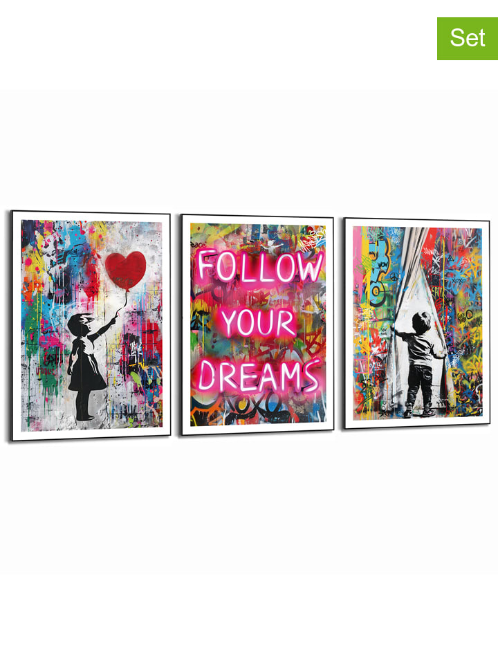 Druki artystyczne (3 szt.) "Streetart Compilation" w ramce - 40 x 50 cm