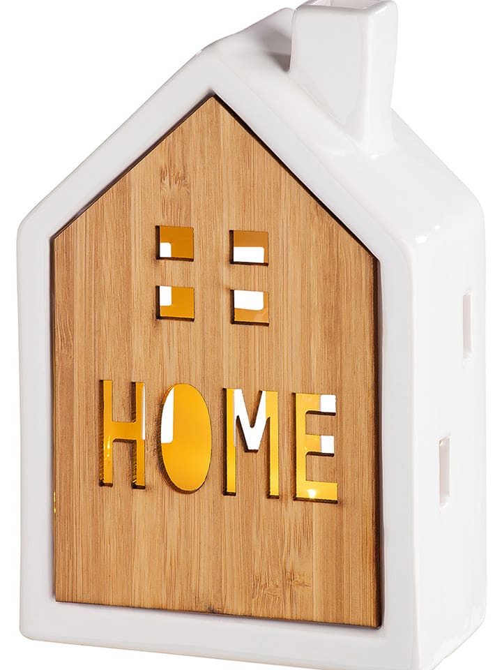 LED-Dekoobjekt "Home" in Hellbraun/ Weiß- (H)10,5 x Ø 16,5 cm