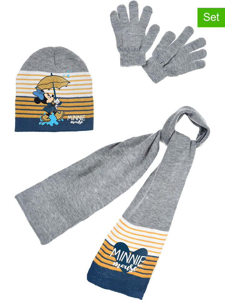 3tlg. Winteraccessoires-Set "Minnie" in Grau