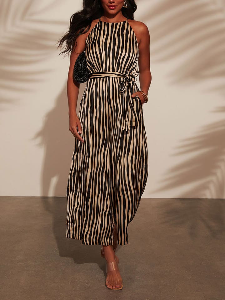 Jumpsuit in Beige/ Schwarz