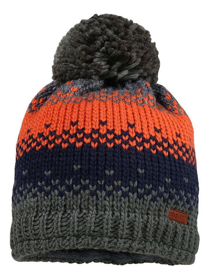 Wollen muts oranje/donkerblauw/grijs