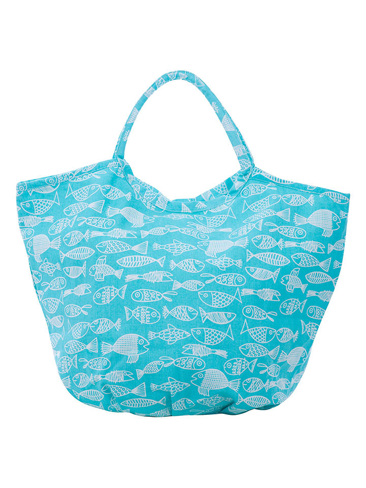 Shopper bag "Crazy Fish" w kolorze turkusowo-białym - 63 x 45 x 29 cm