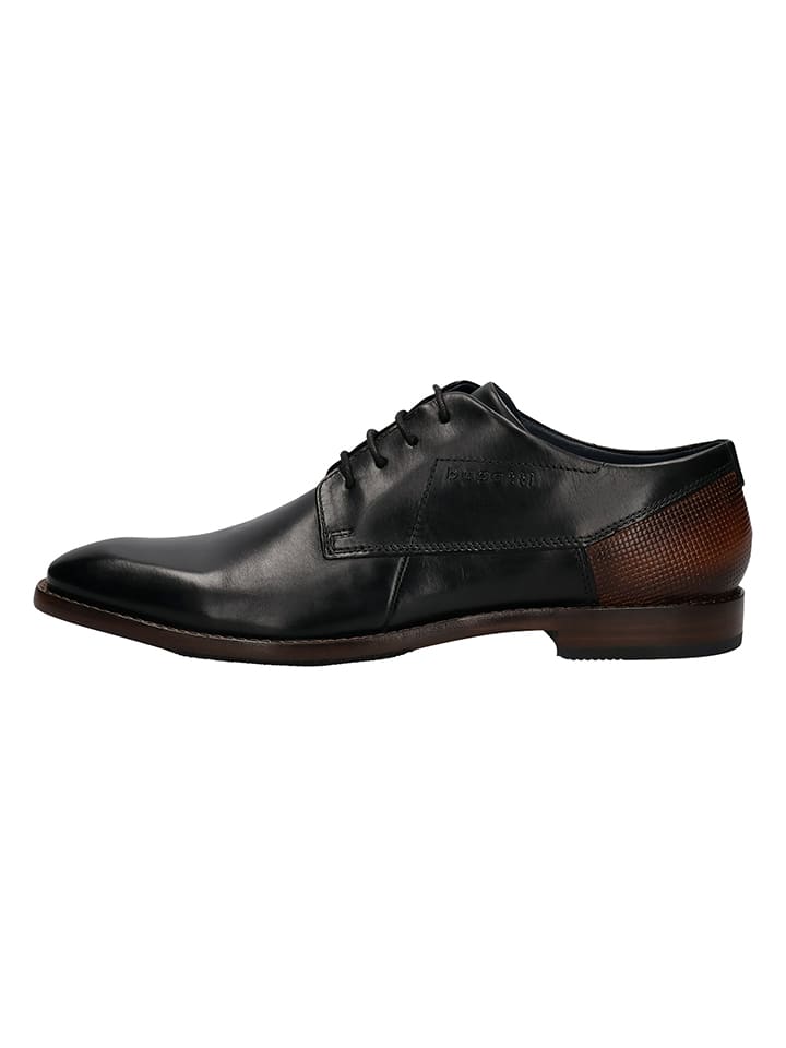 Leder-Schnürschuhe in Schwarz/ Hellbraun