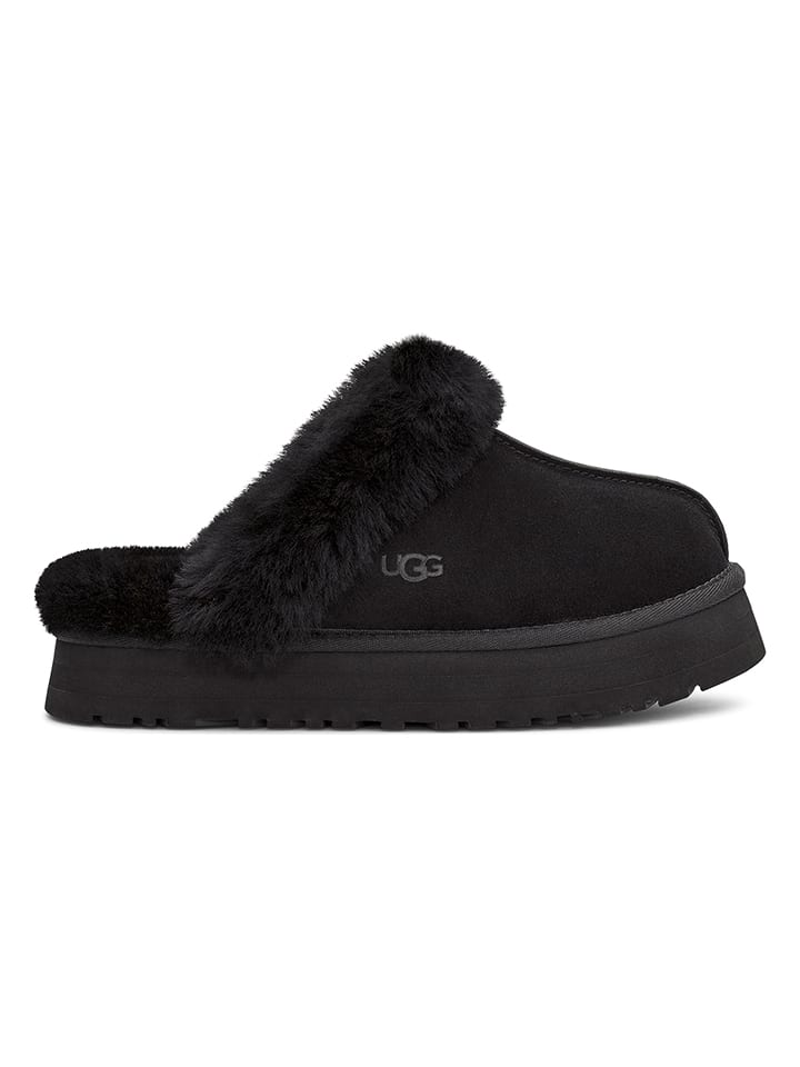 Pantoffels met lamsvacht "Disquette" zwart