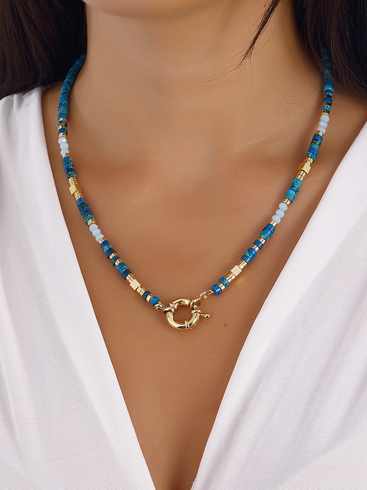 Vergulde ketting met turkoois en sierelement - (L)42 cm