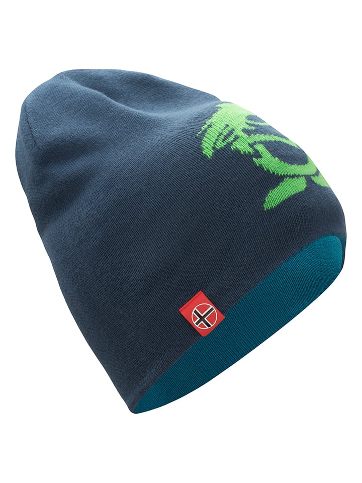 Dwustronna czapka beanie "Troll" w kolorze niebiesko-granatowym