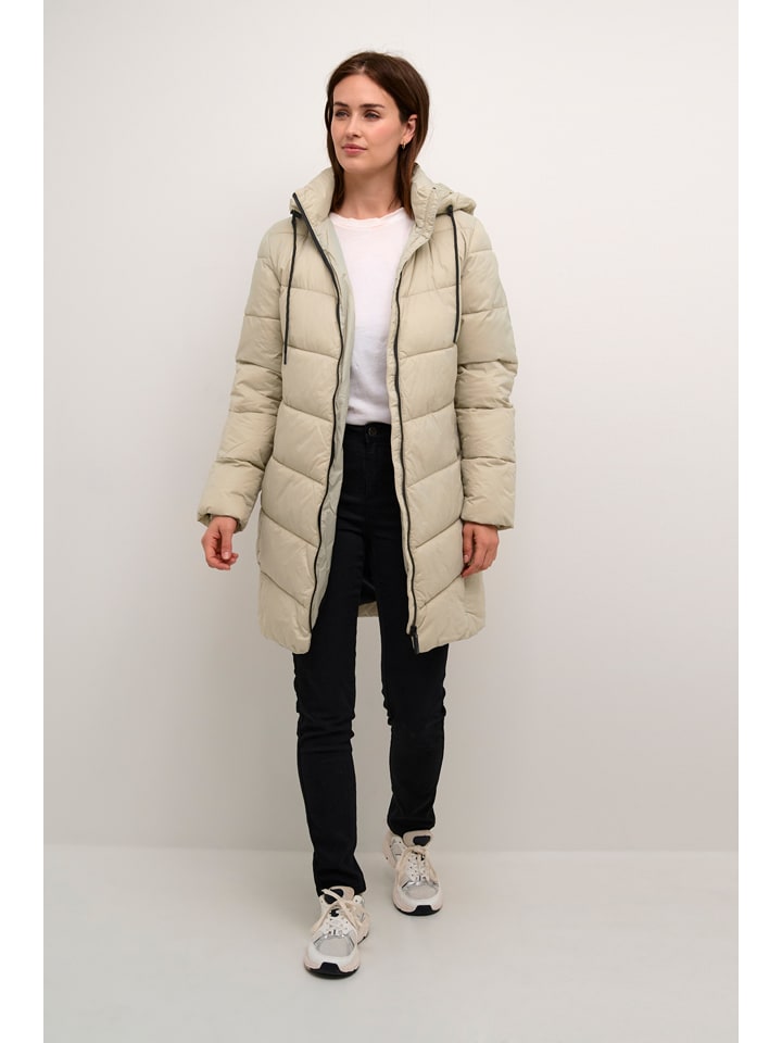 Doorgestikte mantel beige