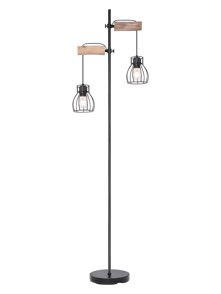Standleuchte in Schwarz/ Hellbraun - (H)168 cm