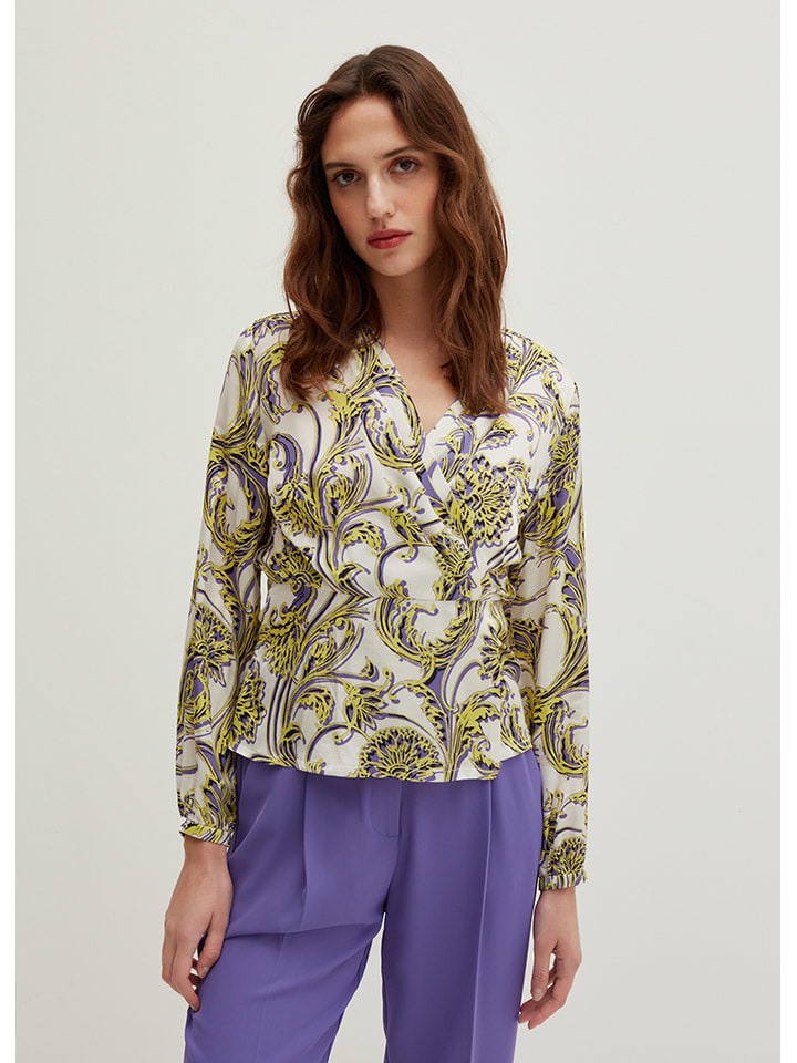 Bluse in Weiß/ Gelb/ Lila