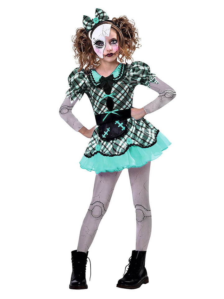 4tlg. Kostüm "Dark Doll" in Schwarz/ Grau/ Türkis