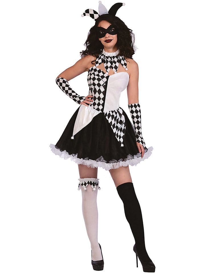 3-częściowy kostium "Jester Lady" w kolorze czarno-białym