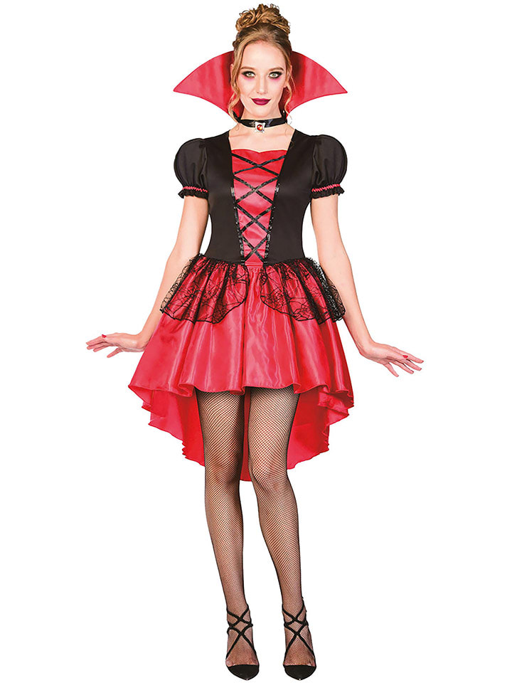 2tlg. Kostüm "Glamouröser Vamp" in Rot/ Schwarz