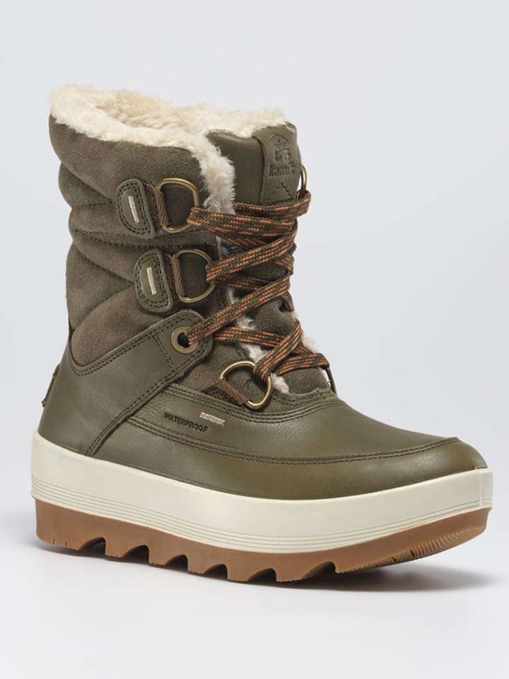 Skórzane kozaki zimowe "Celestem" w kolorze khaki