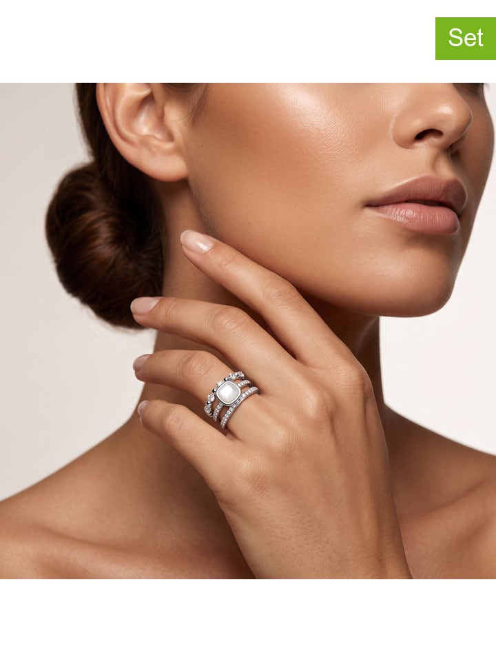 3er-Set: Silber-Ringe mit Edelsteinen