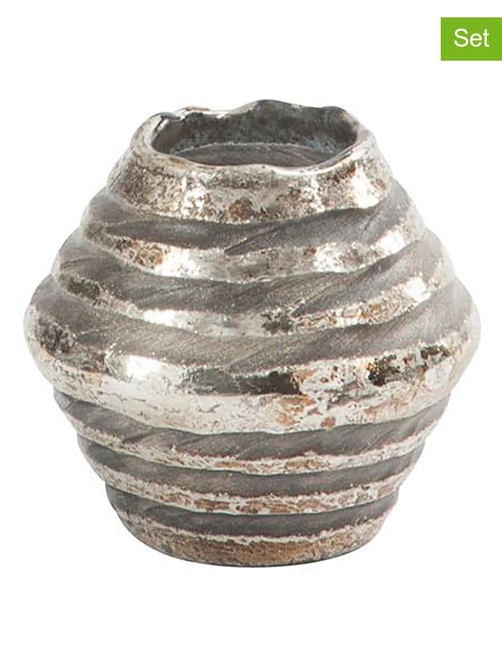 Świeczniki (2 szt.) w kolorze srebrnym - wys. 9 x Ø 10 cm