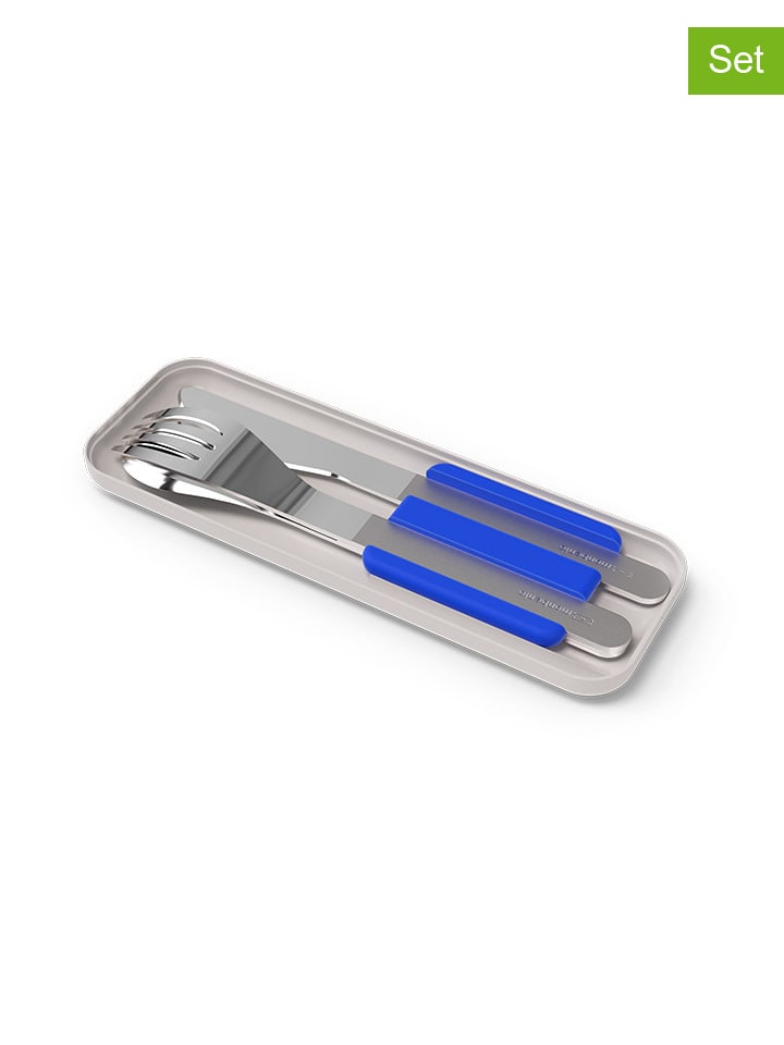 4tlg. Set: Besteck in Silber/ Blau