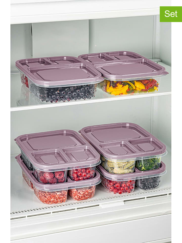 6-delige set: voorraadcontainers roze - (B)24 x (H)5 x (D)15 cm
