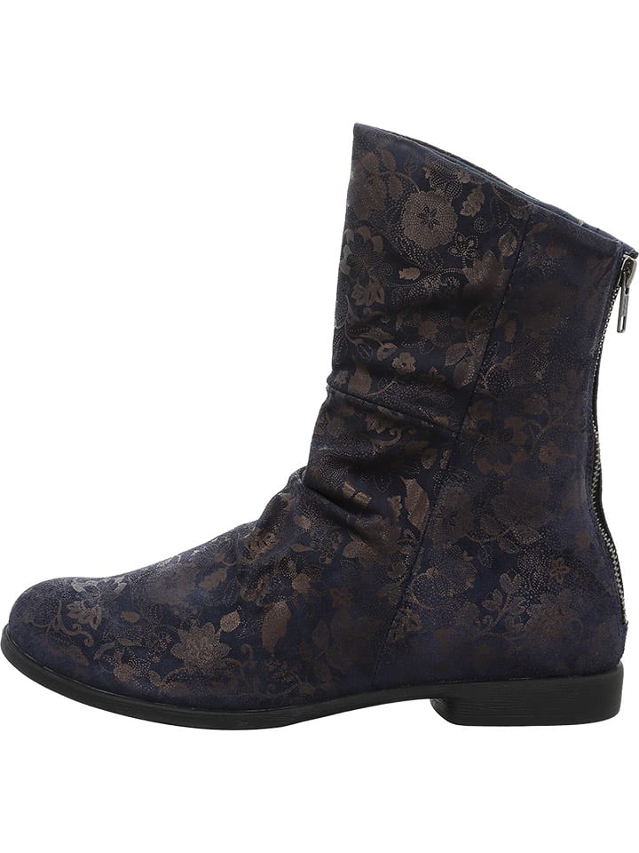 Leren enkellaarzen donkerblauw/goudkleurig