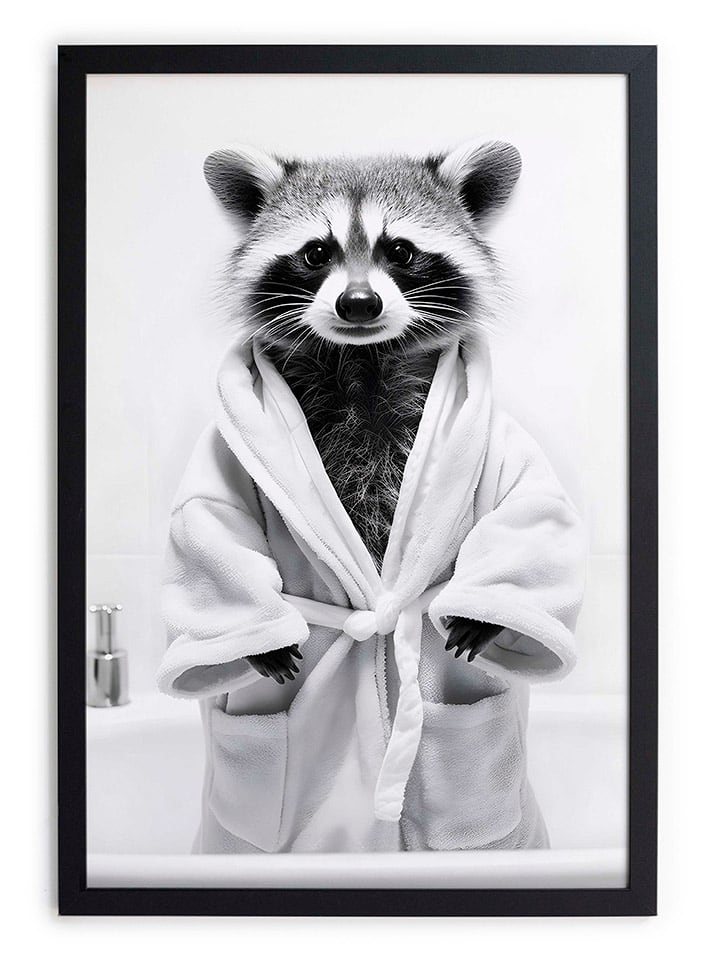 Druk artystyczny "Racoon Bath" w ramce - 30 x 40 cm