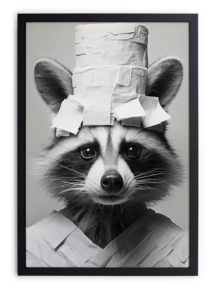 Druk artystyczny "Racoon Paper" w ramce - 30 x 40 cm
