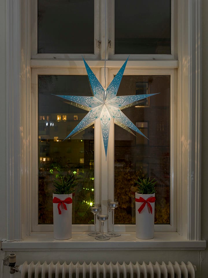 Dekoracyjna lampa w kolorze biało-niebieskim - wys. 78 cm