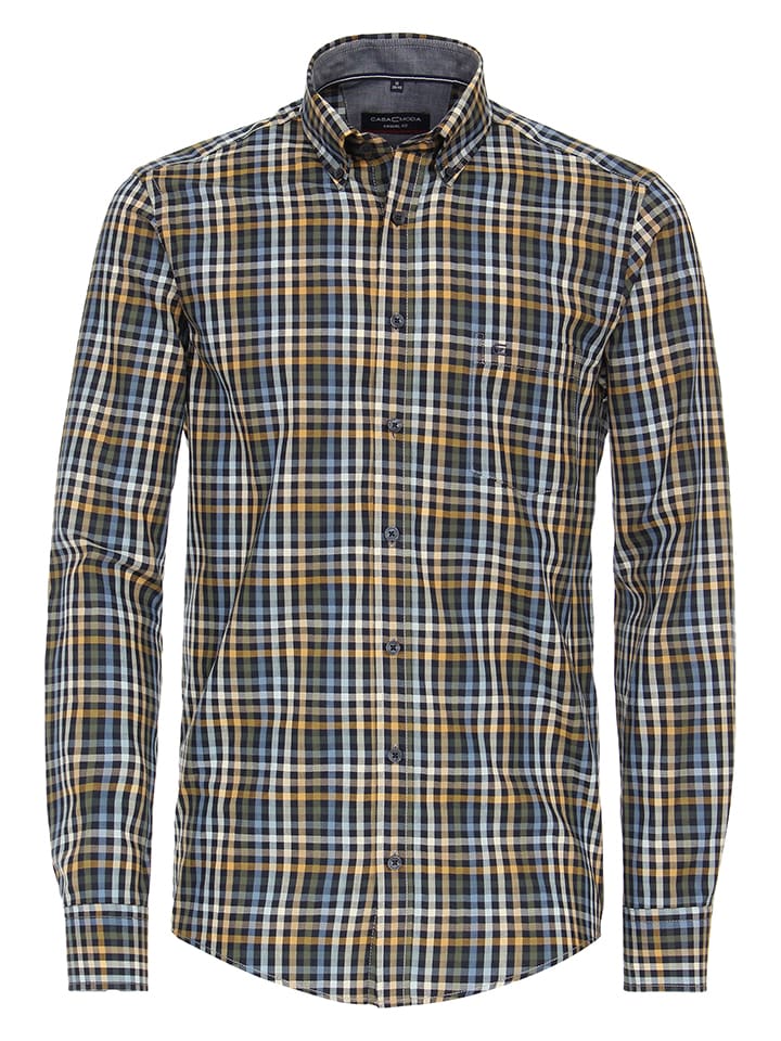 Hemd - Casual fit - in Dunkelblau/ Orange