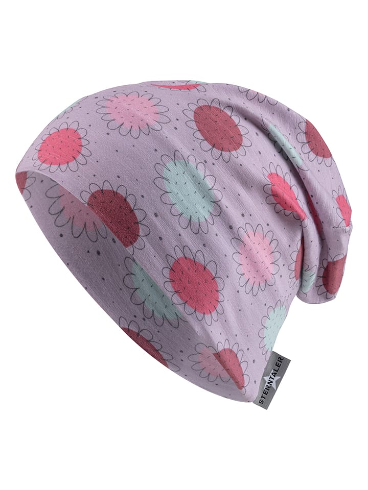 Beanie "Bloemen" paars