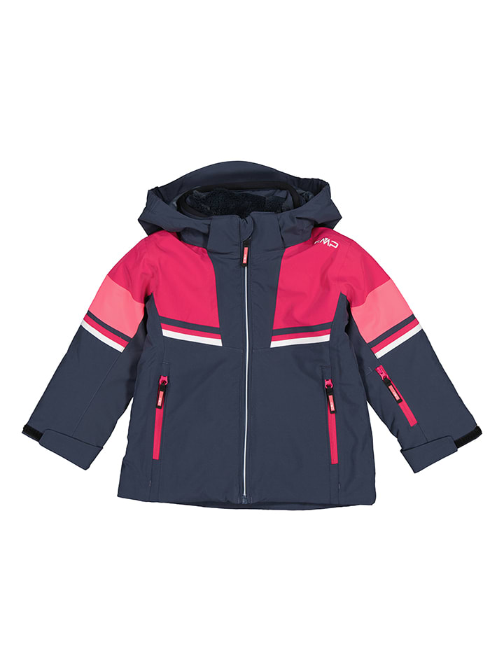 Outdoorjas donkerblauw/roze