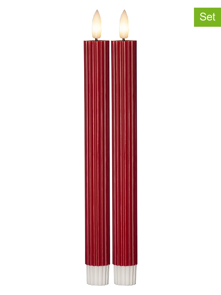 Świece woskowe LED (2 szt.) "Flame Stripe" w kolorze czerwonym - wys. 25 cm