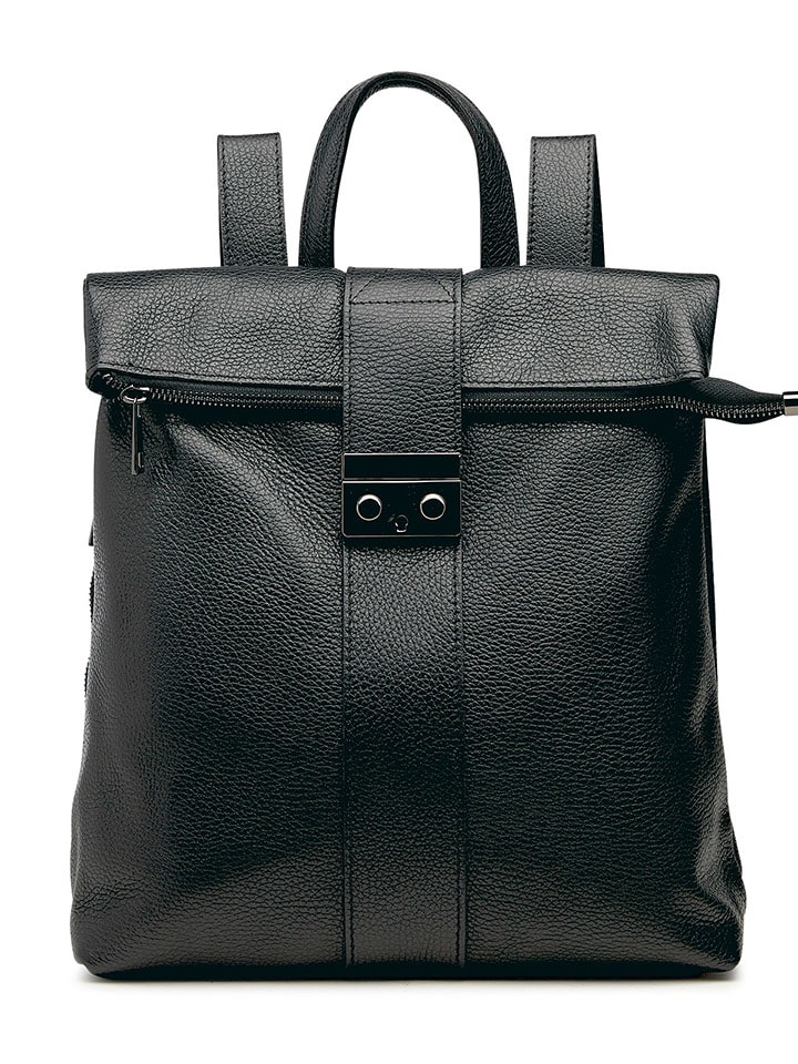 Black leather backpack sale clearance
