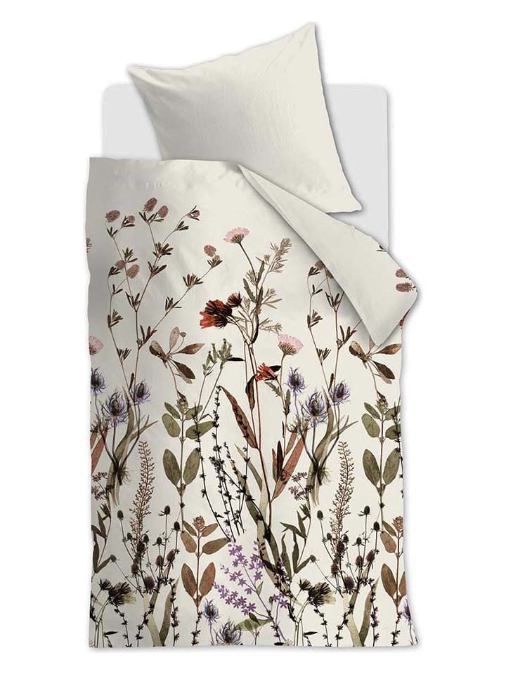 Satin-Bettwäsche-Set ''Dry Flowers'' in Creme/ Bunt