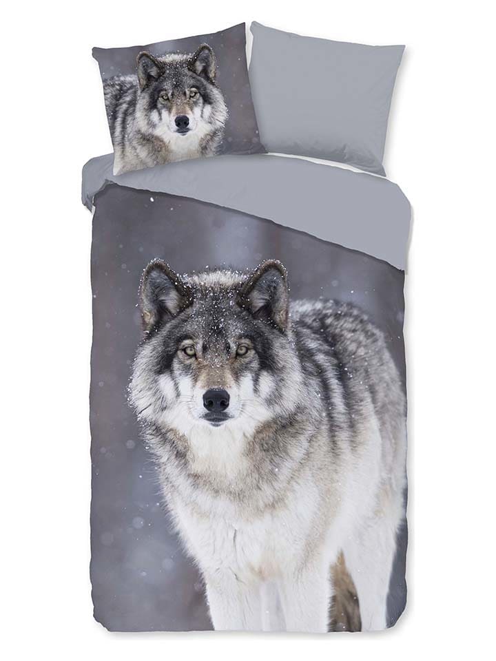 Komplet pościeli flanelowej "Wolfie" w kolorze szarym