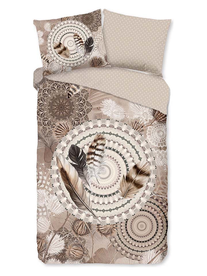 Flanellen beddengoedset "Ringhda" taupe