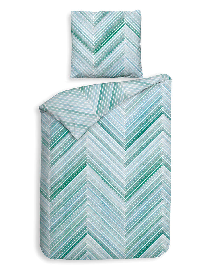 Flanellen beddengoedset "Vita" lichtblauw/groen