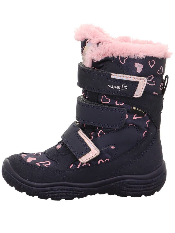 Leder-Winterstiefel "Crystal" in Dunkelblau/ Rosa