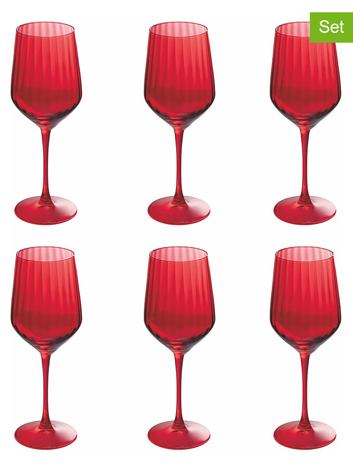 Kieliszki (6 szt.) "Optic" w kolorze czerwonym do wina - 510 ml