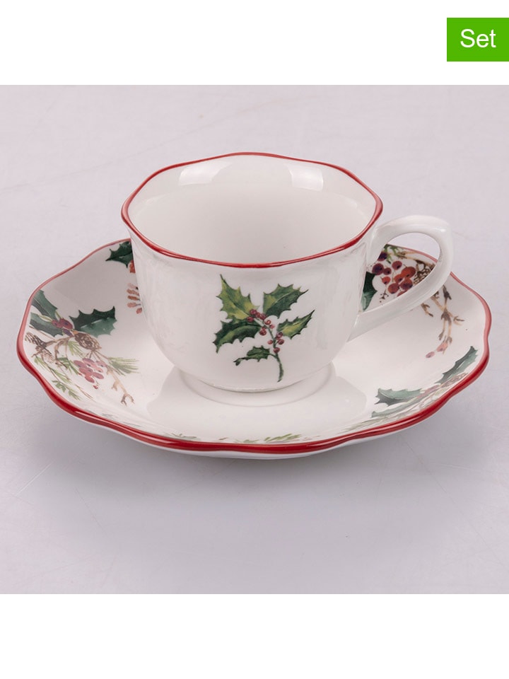 6-delige set Koffiekop wit/groen - 100 ml