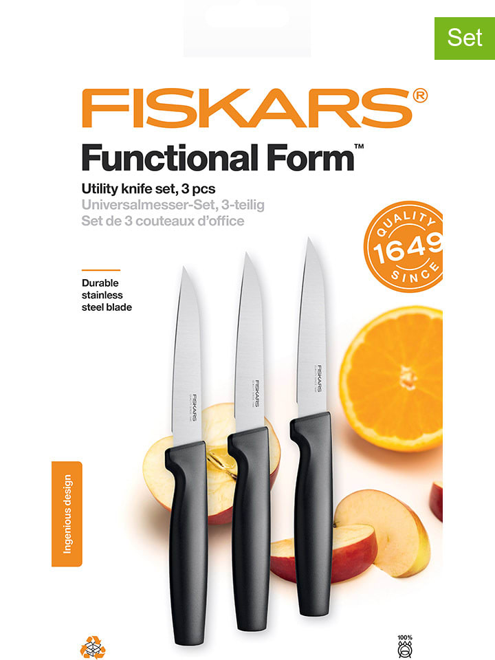 Noże uniwersalne (3 szt.) "Functional Form" w kolorze srebrno-czarnym