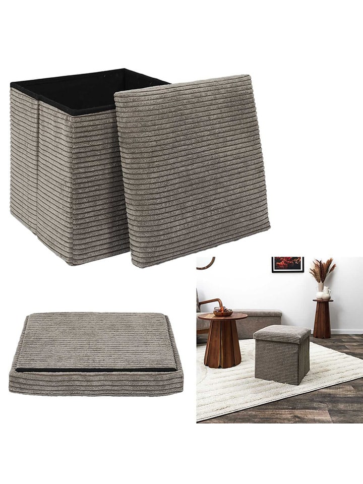 Hocker w kolorze szarobrązowym ze schowkiem - 38 x 38 x 38 cm