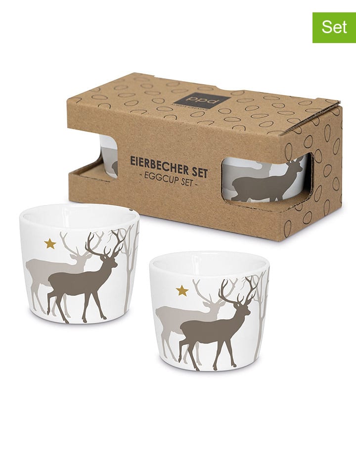 2er-Set: Eierbecher "Winter Deers" in Weiß/ Bunt