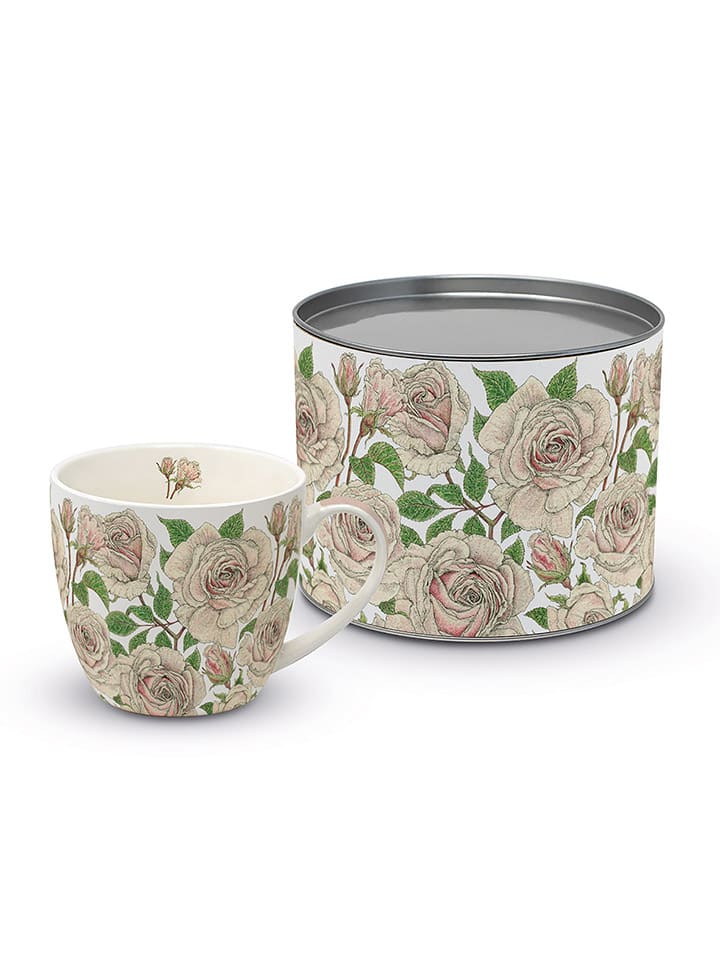 Kubek jumbo "Roses" w kolorze jasnoróżowo-zielonym - 450 ml