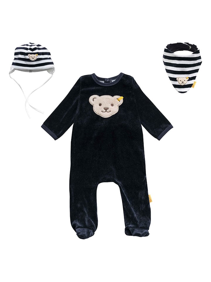 3-delige outfit donkerblauw/wit
