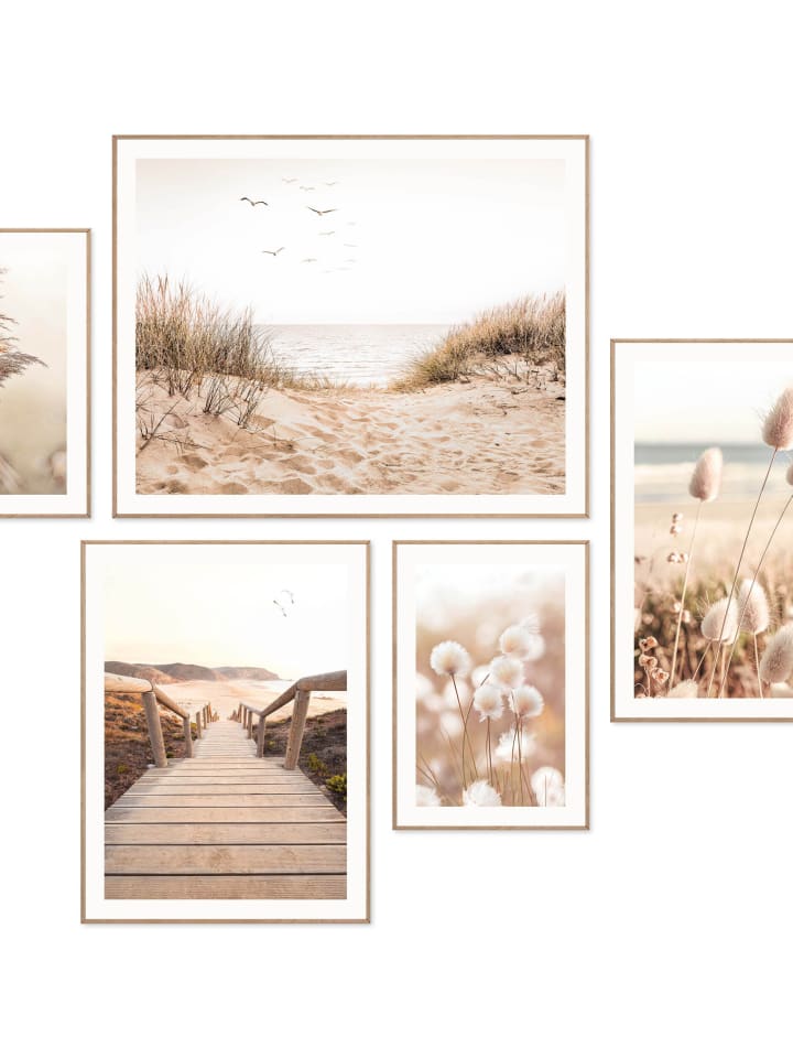 Druki artystyczne (5 szt.) "Serene Beach" w ramce