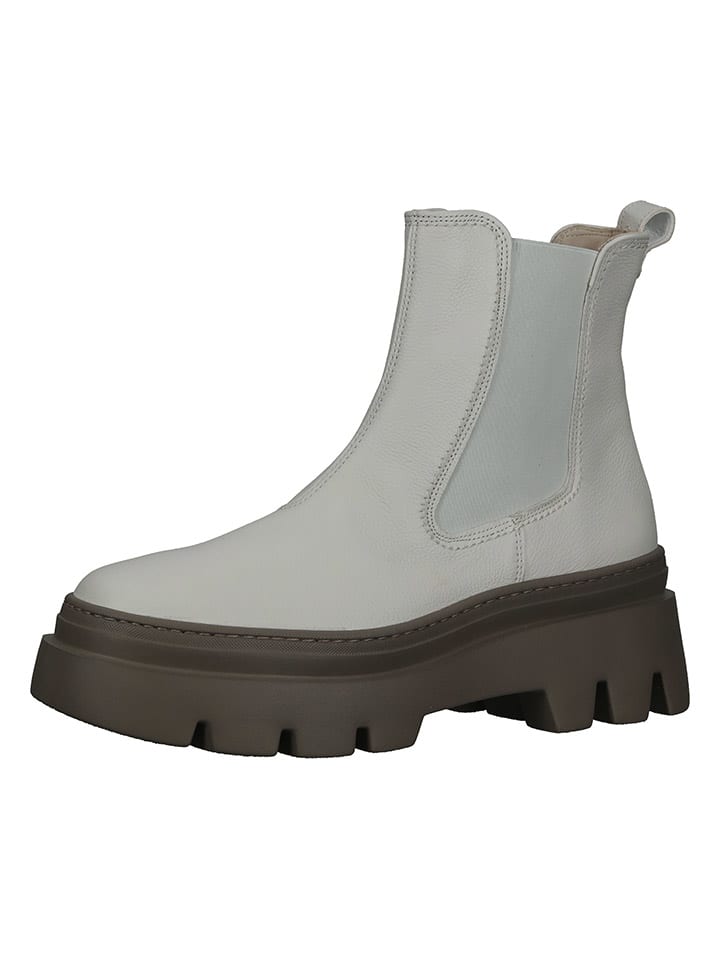 Leder-Chelsea-Boots in Creme/ Taupe
